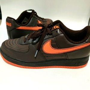 Nike air force 1s chocolate brown and orange